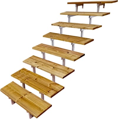 Buitentrap staal OSLO H139cm - 8 treden geïmpregneerd hout breedte 100cm
