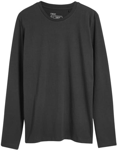 Next - Heren - Slim-fit T-shirt met lange mouwen en ronde hals - Zwart