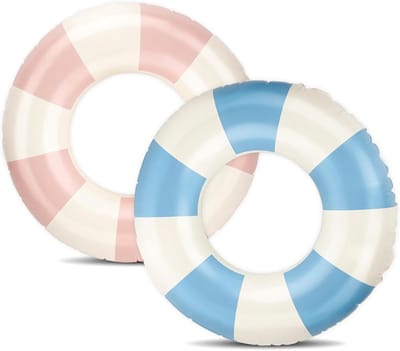 YAGXIG Opblaasbare zwemring voor volwassenen - zwemring - retro gestreepte opblaasbare zwemring - verdikt PVC - geschikt voor strandvakanties en zwembadfeesten - twee stuks