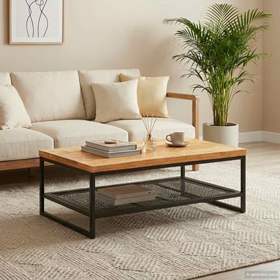 vidaXL - Salontafel - Bruin - en - Zwart - 110 - x - 55 - x - 35 - cm - Massief - Mango - Hout