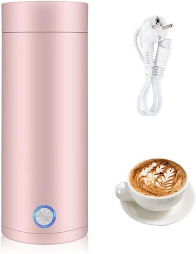 QORA® Draagbare Waterkoker – 400 ML - Mini Waterkoker - Portable Reis Waterkoker - Camping Waterkoker – In 5 Minuten Snel Koken - Roze - ‎25cm x 11cm x 11cm