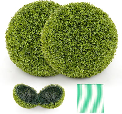 COSTWAY Buxusballen, 2 stuks, 50 cm, buxusbal, uv-bestendig, vormsnoeren, kunstplant, decoratieve plant, boekbal, kunstplant, decoratieve bolplanten voor huis, tuin, bruiloft (groen)