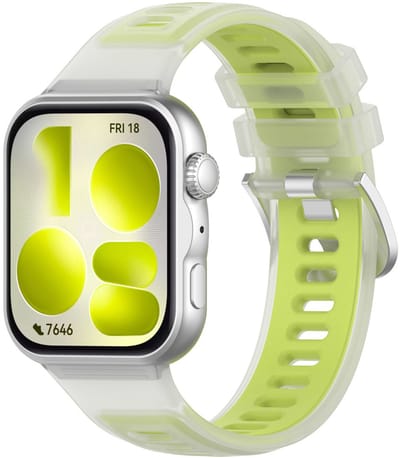 Stravo Jelly Siliconen Bandje – Dubbelkleurig Sportbandje – Geschikt voor Huawei Watch Fit 5 / Watch Fit 5 Pro / Watch Fit 4 / Watch Fit 4 Pro / Watch Fit 3 – Zacht & Flexibel – Geel