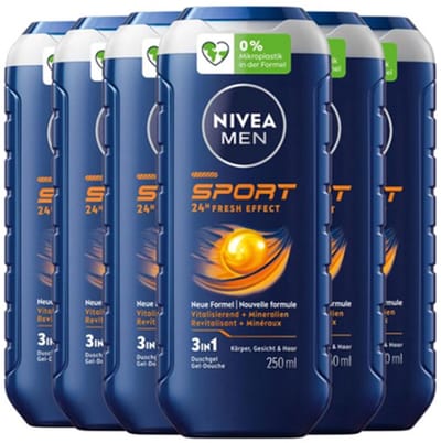 NIVEA MEN Sport Douchegel - 3-in-1 Shower Gel - Shampoo - Voordeelverpakking - 6 x 250 ml