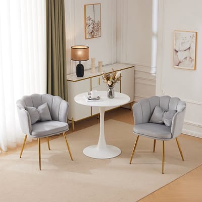 2-delige set - moderne fluwelen fauteuil - decoratiestoel - met bloemblaadrugleuning en kussen in vlindervorm - grijs