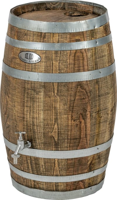 Regenton nieuw "Dark" 50 l. incl. kraan en vulgat in de deksel / Hout Regenton / Donker Geölied