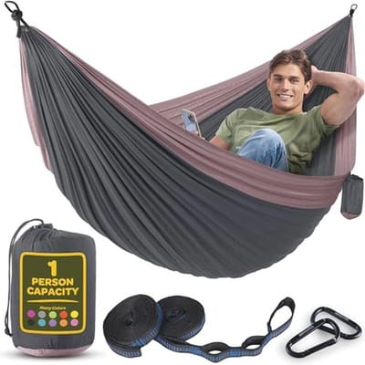 Duurzame hangmat voor 180 kg - Lichtgewicht campinghangstoel met boomriemen en draagtas - Ideaal voor reizen, backpacken, strand en tuin