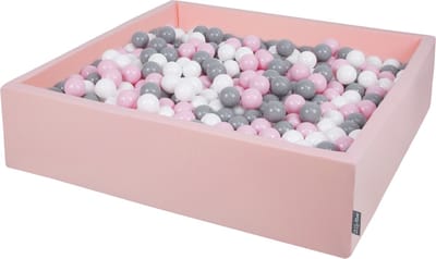 KiddyMoon Ballenbad voor kinderen Vierkant met 200 ballen ∅7cm 120x30cm - Ballenbak voor Baby's - Ballenbak ballen kleurrijke - Met schuimvulling - Ballenbad foam - Voor sensorische - Rosa: Wit Grijs Poederroze