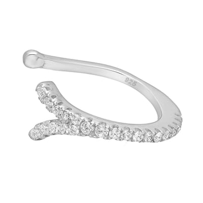 EAR IT UP - Ear cuff - Gerhodineerd zilver - Zirkonia - Pavézetting - Zilverkleurig - 16,5 x 6,5 mm - 1 stuk