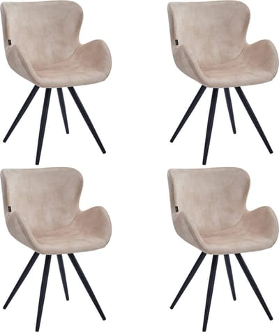 Colenis® - Anabella Eetkamerstoel - Set Van 4 - Beige - Adoré Velvet - Industrieel - Met armleuning