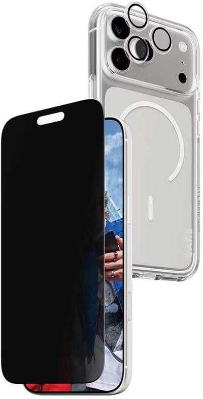 PanzerGlass, 3-in-1 Beschermingspakket Geschikt voor Apple iPhone 17 Pro Max Flagship Model Privacy, Doorzichtig zwart