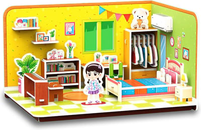 Ainy - 3D puzzel poppenhuis kinderkamer met meubels: Miniatuur bouwpakket / speelgoed huisjes knutselpakket / educatief knutselen meisjes - hobby puzzels en creatief modelbouw voor kinderen & volwassenen | 53 stukjes