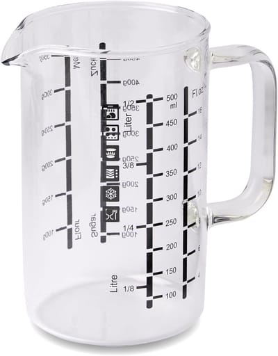 wenco Glazen maatbeker 500 ml - maatbeker met twee schalen en verschillende maateenheden, transparant, hittebestendig, ideaal voor het nauwkeurig meten van vloeistoffen en ingrediënten,
