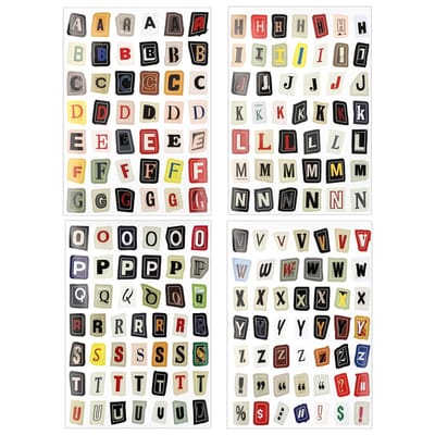 Dailygoods- Alfabet Stickers 4 Vellen - Vintage Letter Stickers - Gecoat Papier - 181 Stukken - Plakboek Benodigdheden - 15,1 x 10,6 cm - Letterstickers