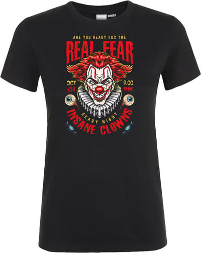Dames t-shirt Insane Clown | Halloween kostuum kind dames heren | verkleedkleren meisje jongen | Zwart | maat XS