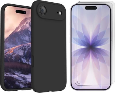 Hoesje + Glas Geschikt voor iPhone 17 Air - Zwart - Casemania Siliconen Back Cover met Camera Bescherming + 2x Tempered Glazen Screenprotector - Shockproof Telefoonhoesje