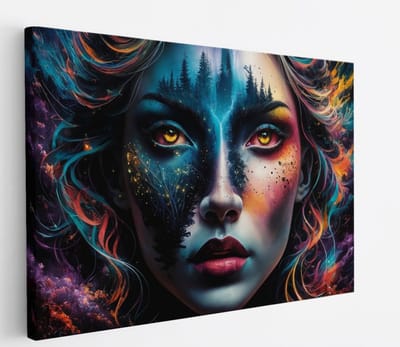 Saammp Canvas Schilderij - Vrouw met bos als gezicht - 30x20 - Foto op canvas - Wanddecoratie - Muurdecoratie Woonkamer - Slaapkamer decoratie - Canvas Print