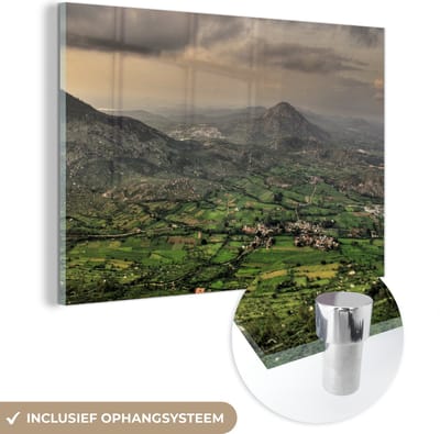 ® Glasschilderij 180x120 cm - Schilderij acrylglas - Foto van Bangalore vanaf een hoge heuvel in India - Foto op glas - Muurdecoratie woonkamer - Wanddecoratie slaapkamer - Schilderijen