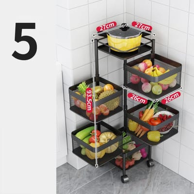Keukenopslag Draaibaar Rek Stabiel Metalen Draaiende Mand met Wielen voor Fruit GroenteVierkant