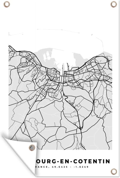 Muurdecoratie Kaart - Stadskaart - Cherbourg-en-Cotentin - Plattegrond - Frankrijk - 120x180 cm - Tuinposter - Tuindoek