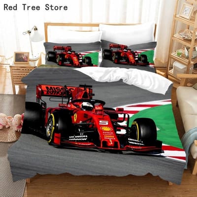 Rode Raceauto 3D Kinderen Jongen Beddengoed Set F1 Game Racer Print Dekbedovertrek 2/3 stuks Beddengoed met Kussensloop Eenpersoons Tweepersoons Sprei Eu Single 135x200cm