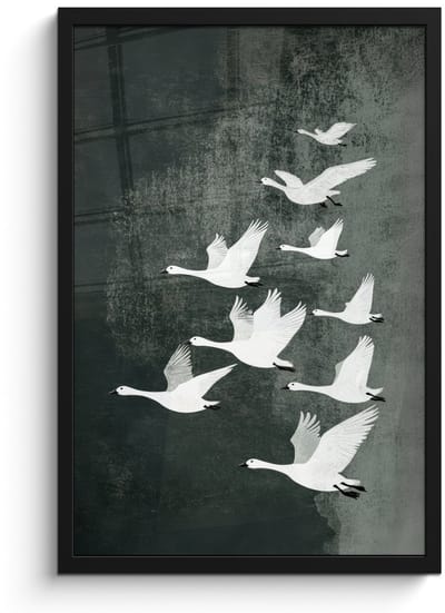 Poster in lijst - Fotolijst 40x60 cm - Posters - Vogel - Japandi - Groen - Posterlijst zwart - Decoratie - Wanddecoratie woonkamer - Muurdecoratie slaapkamer