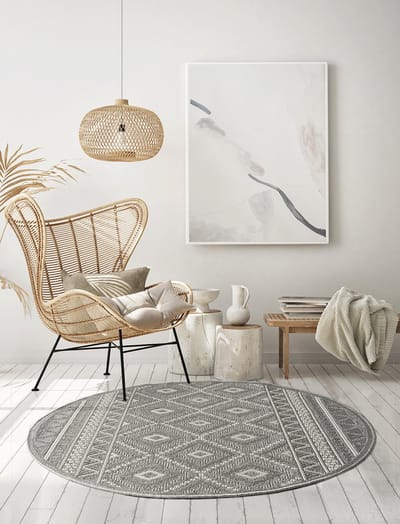 Vloerkleed voor buiten of voor balkon en terras in 120x120 cm | Rond | Tapijt geschikt voor In en Outdoor | Weer- en UV-bestendig Tuintapijt | Buitentapijt | CALGARY kleed by The Carpet