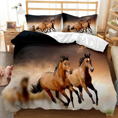 Paard Dekbedovertrek Set Een Groep Bruine Paarden Rennen Beddengoed Set 3D Dier Wild Paard Queen King Size Polyester Dekbedovertrek 70x133cm 2pcs