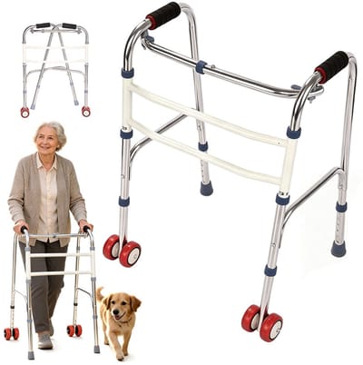 Looprek Senioren - Loophulpmiddel Inklapbaar - Opvouwbare Rollator - 2 Wielen - Lichtgewicht & Stabiel - Binnen & Thuiszorg - Voor Senioren & Revalidatie