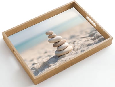 Dienblad hout 50x35 cm - Schootdienblad - Stenen - Stapel - Zand - Zee - Borrelplank rechthoek - Plateau dienbladen