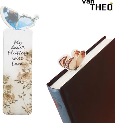 van Theo® Boekenlegger Vlinder & Bloem – Bladwijzer - Bookmark – Kaartje – Classic Blauw - Kleine Cadeautjes