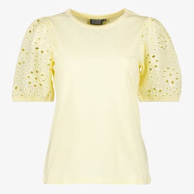 TwoDay dames T-shirt met broderie mouwen botergeel - Maat S