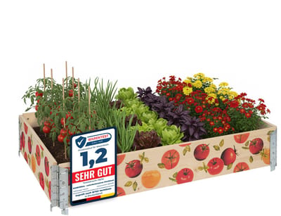 Garronda Kweekbak Palletrand Met Print – Natuurlijk - Bloemen - Kruiden - Palletframe - Natuurlijke Verhoogde Bloembedden – 120x80 cm – Tomaat - GD-BUD-PAL-SET