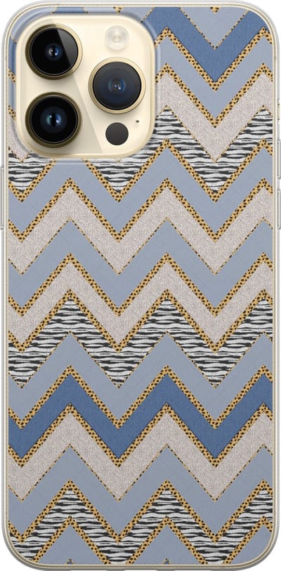 Leuke Telefoonhoesjes - Hoesje geschikt voor iPhone 14 Pro Max - Geometrisch blauw - Soft case - TPU - Print / Illustratie - Blauw