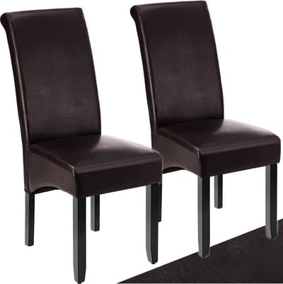 tectake® Eetkamerstoel - Comfortabele kunstleren stoel met hoge rugleuning - Keukenstoel voor keukentafel - Gestoffeerde keukenstoel - Diverse kleuren en sets - Maximale belasting 120 kg - Afmeting (LxBxH) 44 x 63 x 106 cm - Set van 2 - Bruin