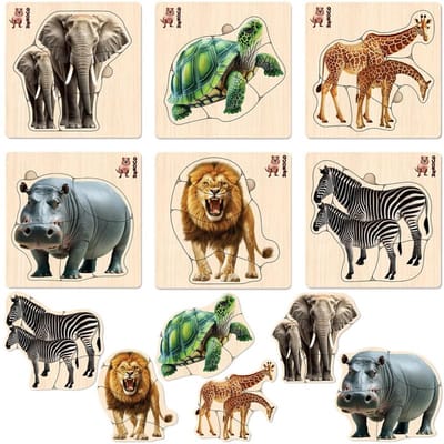 Houten Puzzels voor Peuters 1-3 Jaar - Safari Montessori Motoriek Speelgoed