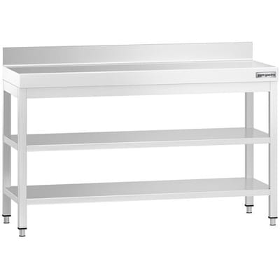GGM Gastro Edelstahl Arbeitstisch PREMIUM - 1400x800mm - mit Grundboden, Aufkantung & Zwischenboden Zilver