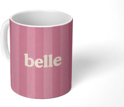 Mok - Koffiemok - Roze - Gestreept - Belle - Mokken - 350 ML - Beker - Koffiemokken - Theemok