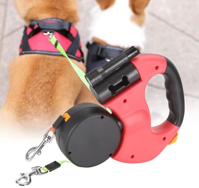 BukkitBow - Dubbele Hondenriem Nylon 3M - Stevige Hondenlijn voor Twee Honden - Met Zaklamp en Poepzakjes Houder