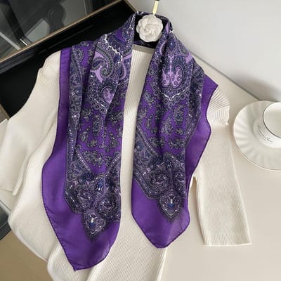 Mode 70x70cm Dames Sjaal Paisley Print Sjaal Katoenen Textuur Vierkante Sjaal Decoratieve Hoofdband Nek Luxe Design Bandana gray