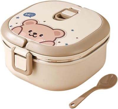 Draagbare Lunchbox - Thermo Box - Warme Lunch - Dubbelwandige Isolatie - 16.5x16.5x9.5 cm - Kaki