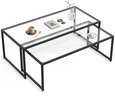 HOMCOM - Salontafel Set - Set van 2 - Glas - Staal - Transparant