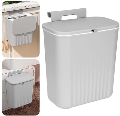 9L Plastic Afvalbak met Deksel, Wandgemonteerde Prullenbak voor Keuken, Badkamer en Slaapkamer, Ruimtebesparende Oplossing voor Onder de Gootsteen
