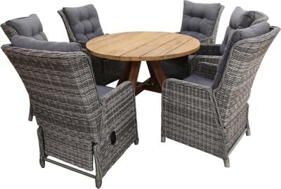 7-delige ronde tuinset | 6 Dublin verstelbare stoelen (AG) | ø150cm Ayra tuintafel (Teak)