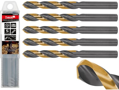 Tvardy Metaalboor - HSS 13 mm - TiN coating - Zwart & goud - Slijphoek 135° - 5 stuks