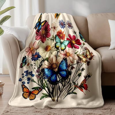 Kleurrijke Vlinder Bloemen Dekentje van Flanel Fleece voor Kantoor, Slaapkamer en Woonkamer - 130 x 137 cm, Zacht en Comfortabel, Perfect voor Decoratie en Warmte