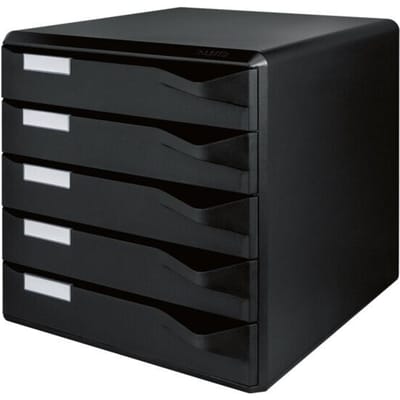 LEITZ® ladebox, 5 schuifladen, A4, polystyreen, zwart/zwart