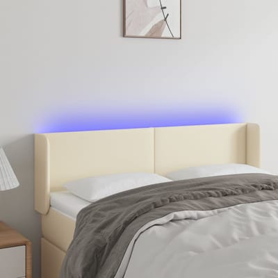 vidaXL Hoofdbord LED 147x16x78/88 cm kunstleer crèmekleurig
