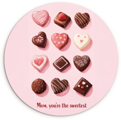 WallCircle® Wandcirkel 120x120 cm - Muurcirkel Chocolaatjes - Hartvormig - Liefste - Muurdecoratie woonkamer - Wanddecoratie slaapkamer - Kamer decoratie accessoires - Ronde schilderijen XXL