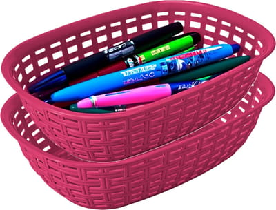 Hega Hogar Opbergmandje/kastmandje - 2x - fuchsia roze - 3 liter - kunststof - 21 x 30 x 7 cm - kleine opslag bakjes - manden